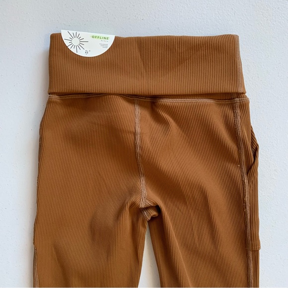 Aerie Offline Ribbed Low Rise Flare Leggings Size XS Short Cognac Brown - Picture 6 of 15